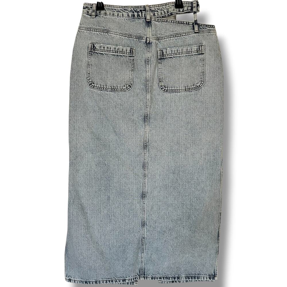 Nasty Gal Denim Maxi Skirt High Waist Side Slit Cut Out Pocket Size 10 - Picture 9 of 13